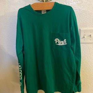Pink Victoria secret cotton long sleeve shirt w/ logo in front  green color